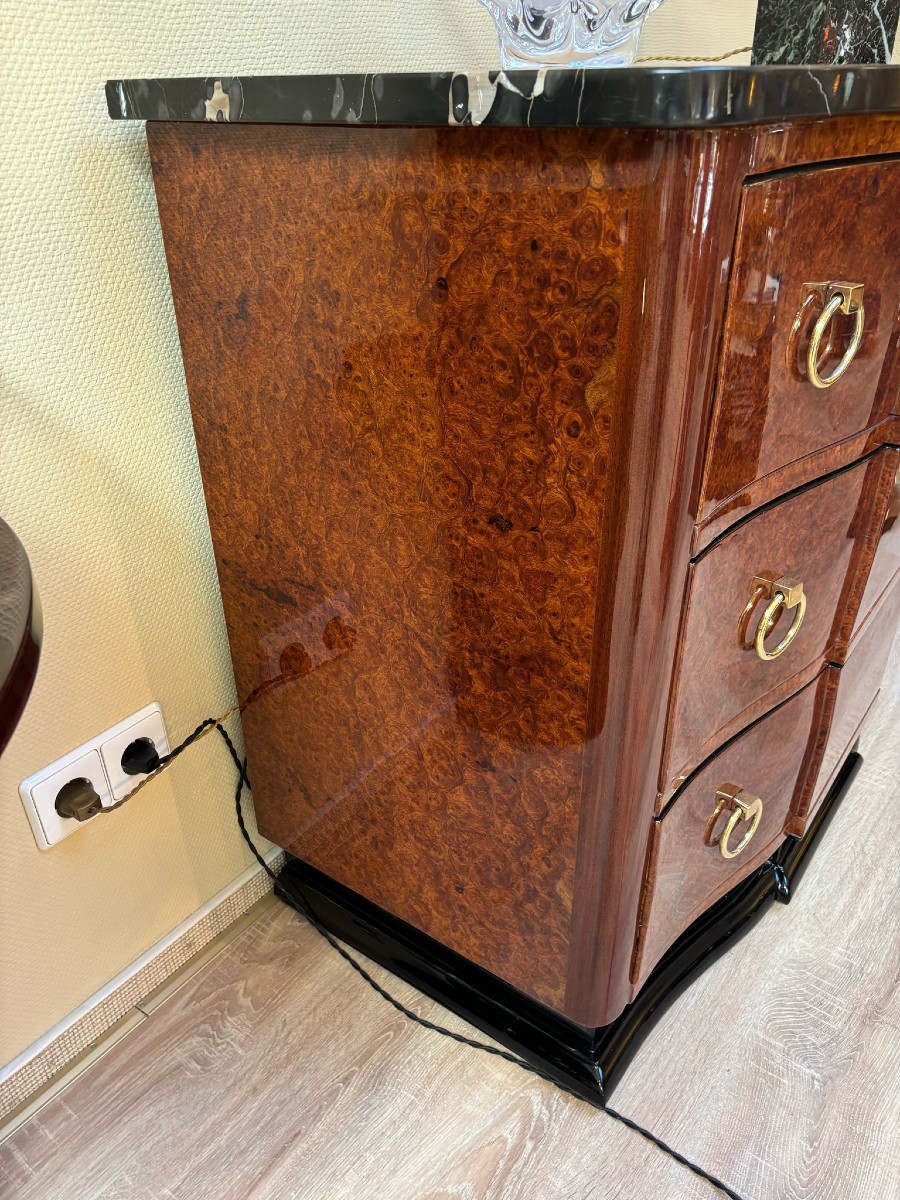 Art Deco Chest Of Drawers With Three Drawers, Amboyna Burl-photo-3