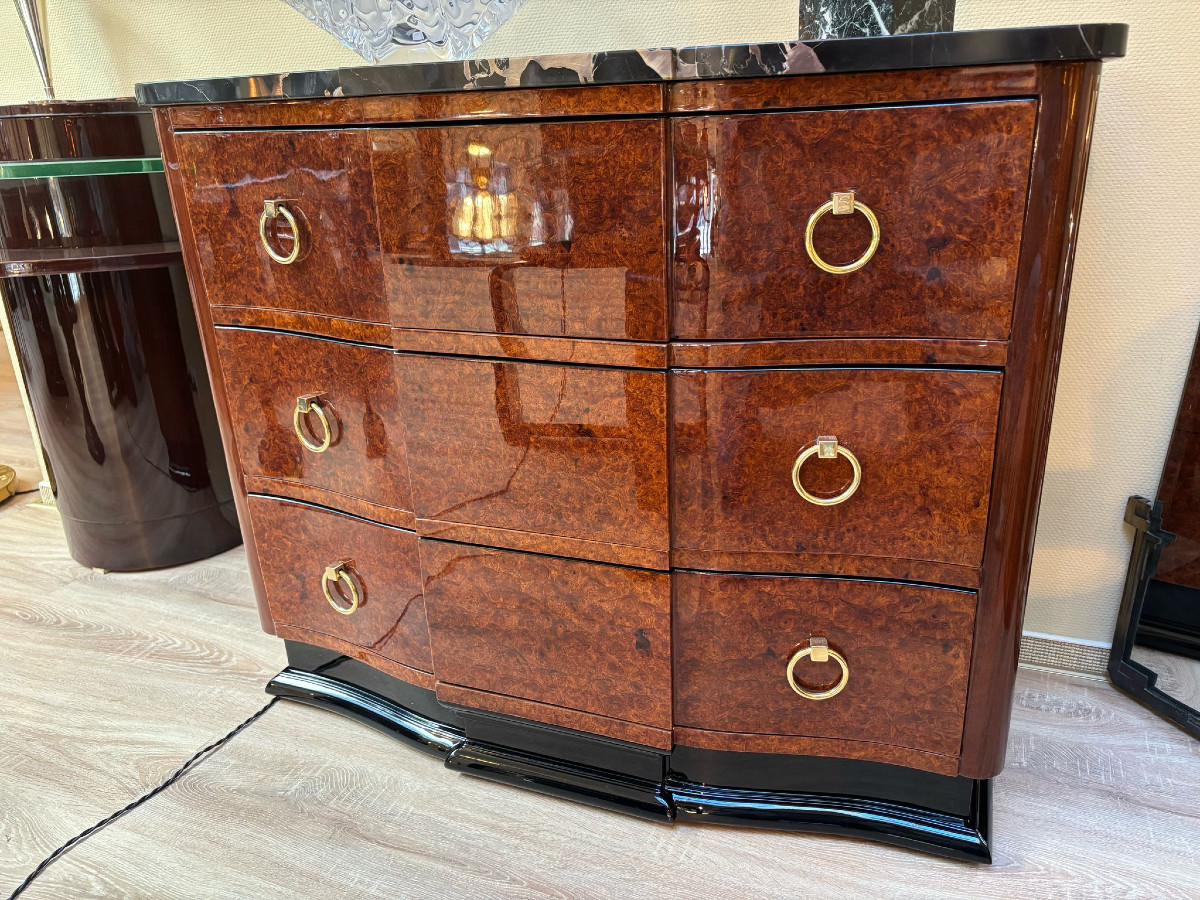 Art Deco Chest Of Drawers With Three Drawers, Amboyna Burl-photo-2