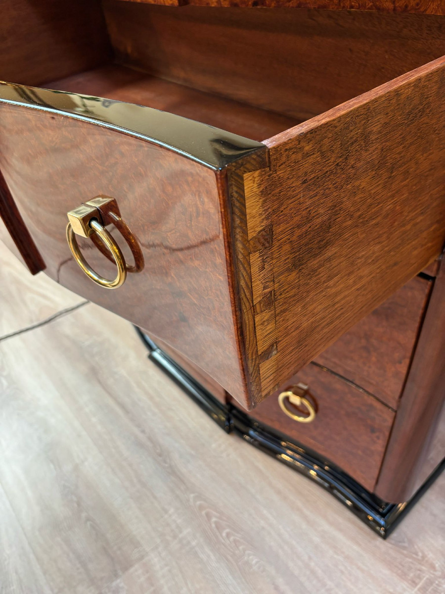 Art Deco Chest Of Drawers With Three Drawers, Amboyna Burl-photo-3