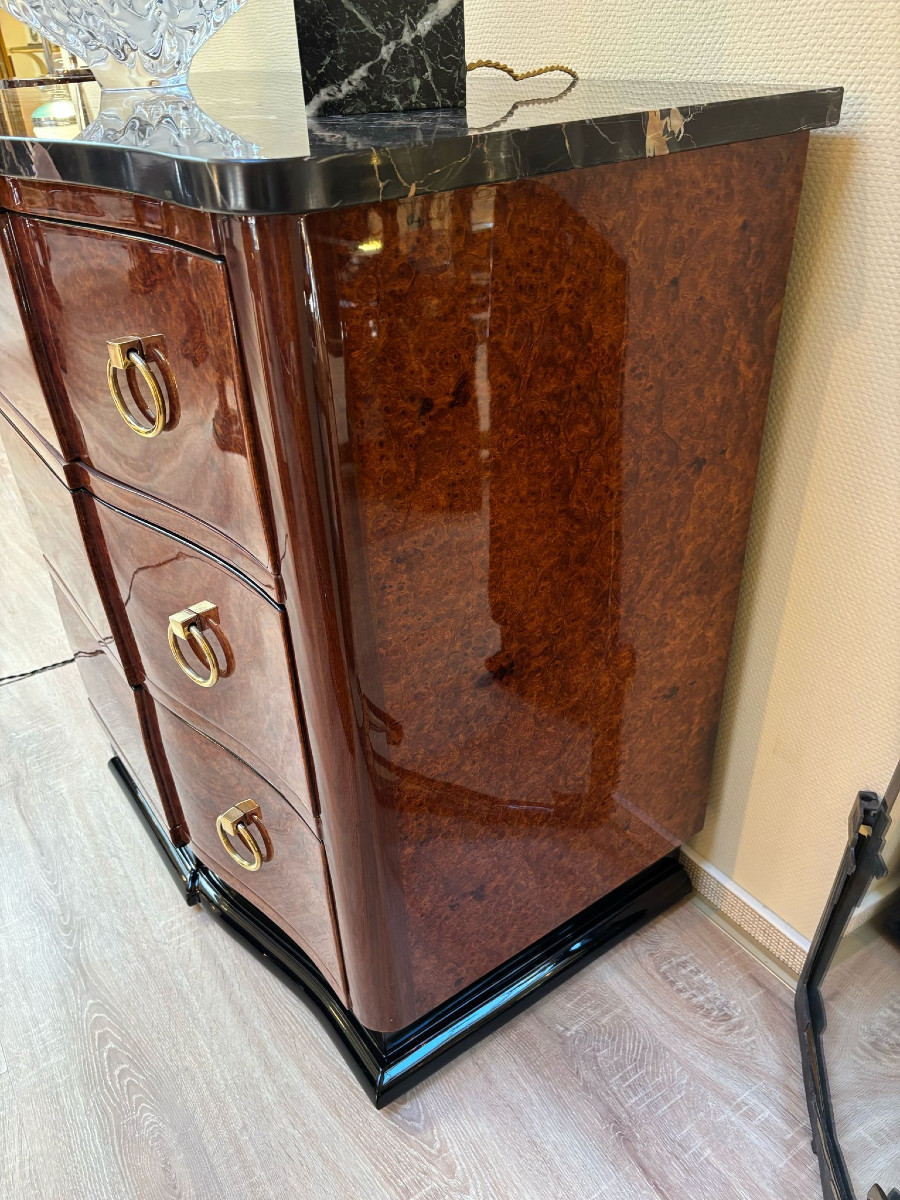 Art Deco Chest Of Drawers With Three Drawers, Amboyna Burl-photo-4