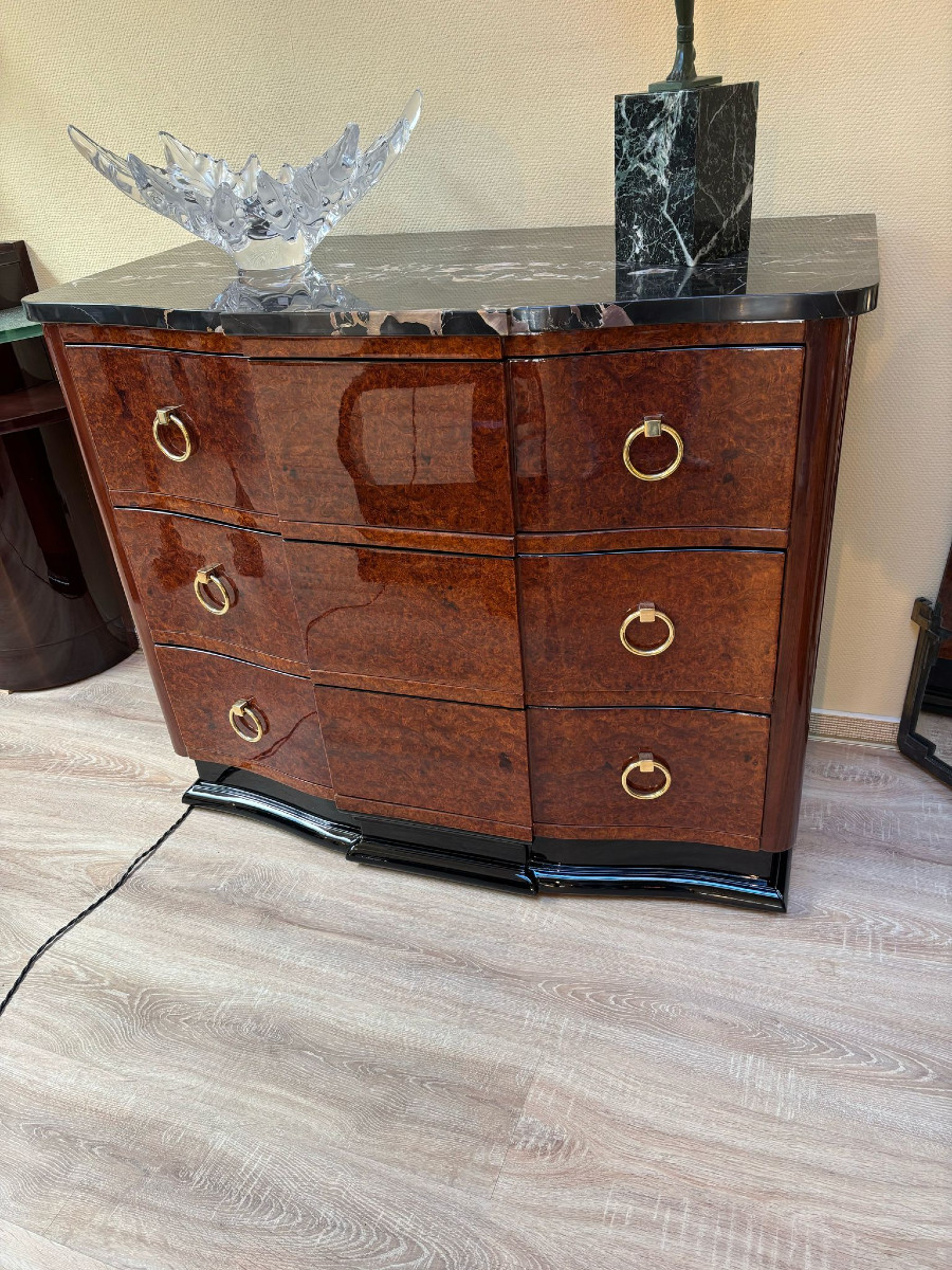 Art Deco Chest Of Drawers With Three Drawers, Amboyna Burl