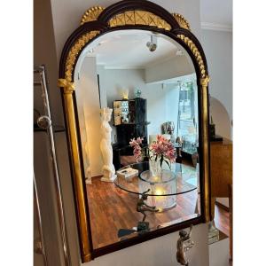 Elegant Partially Gilded Wood Frame Mirror, Art Deco