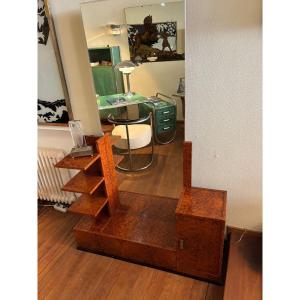 Art Deco Dressing Table, 1930s, Burl Veneer, Modernist Shape