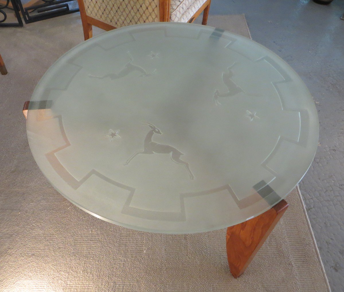 Coffee Table 1940 Engraved Glass-photo-3