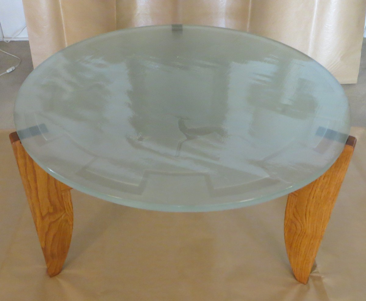 Coffee Table 1940 Engraved Glass-photo-3