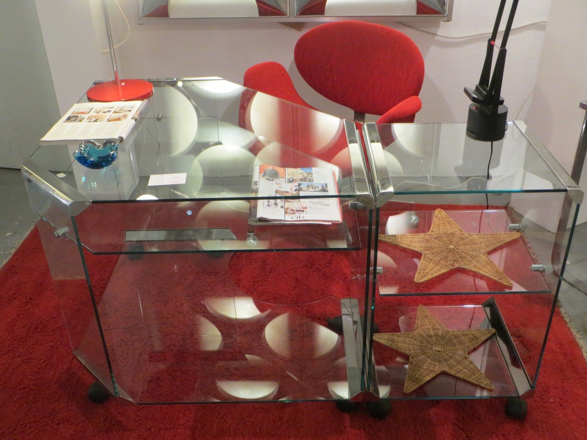 Glass Desk, Corner And Its Side Unit-photo-2