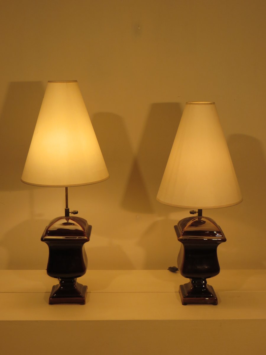 Paire De Lampes Céramique Marron-photo-2