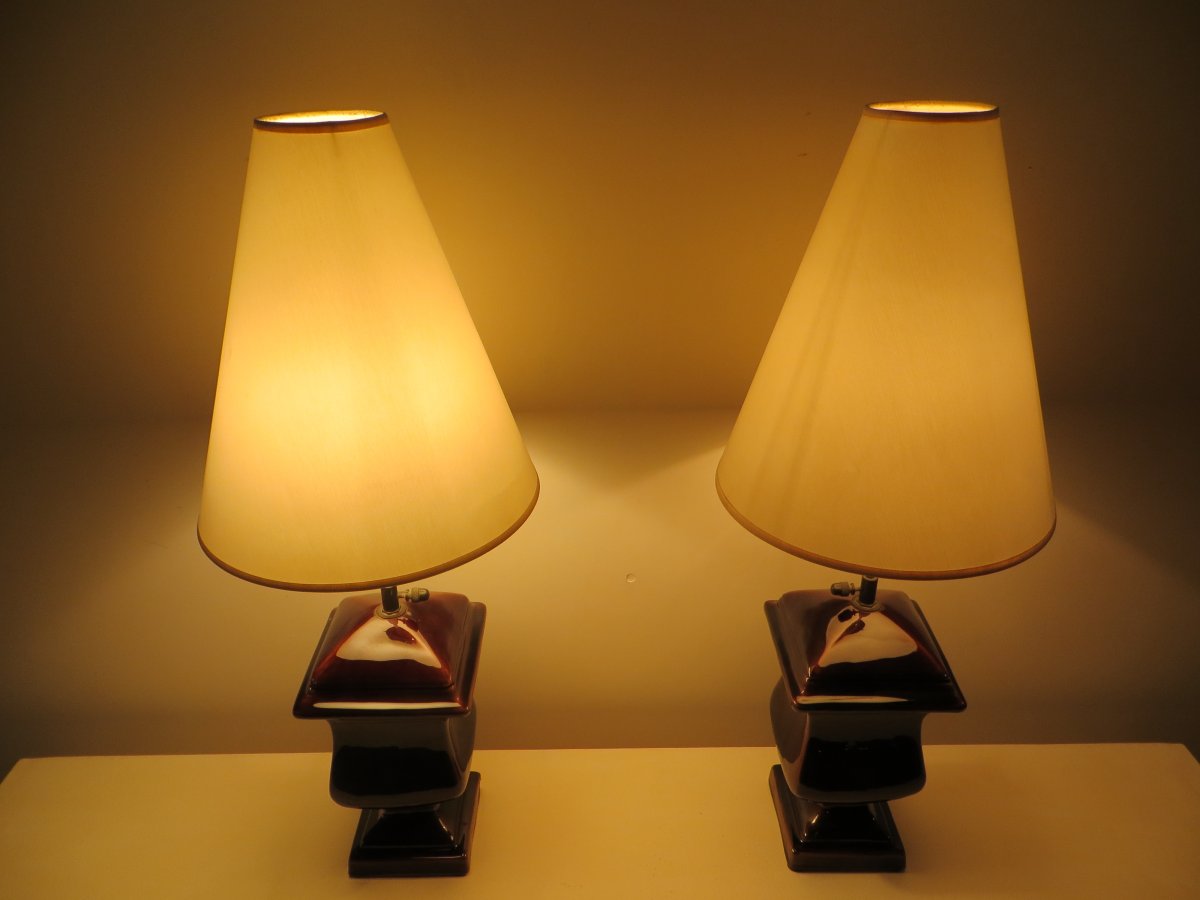 Paire De Lampes Céramique Marron-photo-6