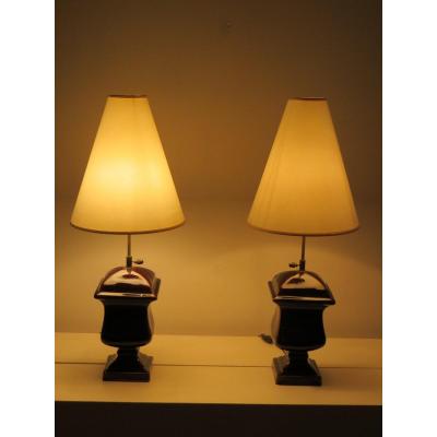 Pair Of Brown Ceramic Lamps