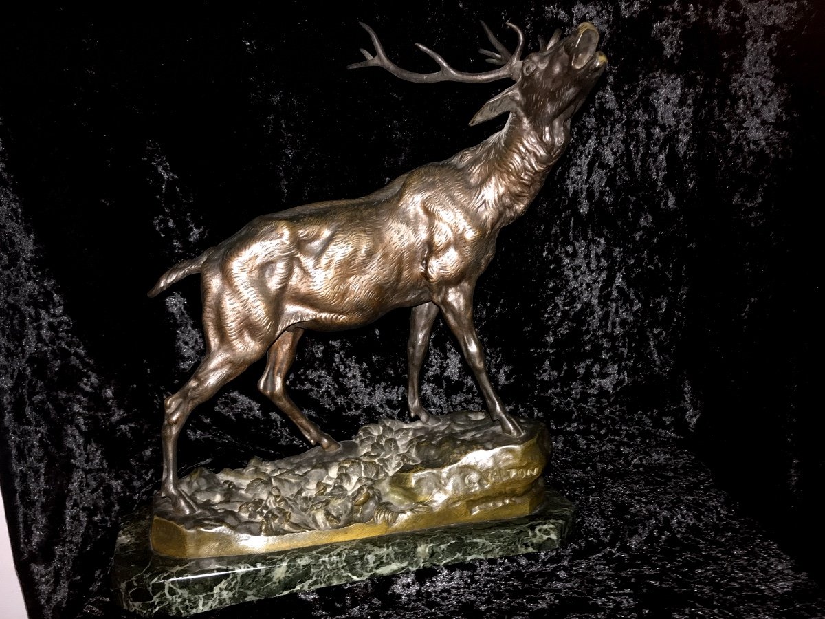 Bronze Du XIXème, Signé De Charles Valton 1851/1918, Cerf Bramant-photo-1