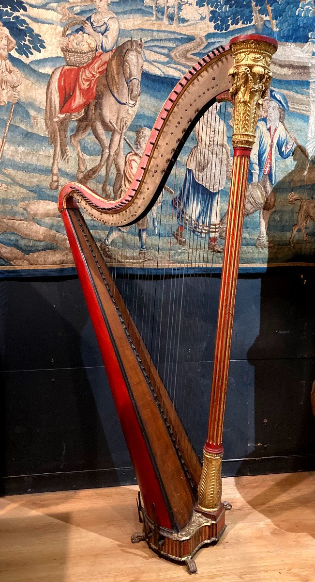 Harpe miniature : instrument de musique en bois vernis hauteur 16 cm  largeur 8,5 cm