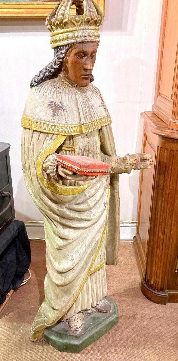 Important Wall Statue In Carved And Polychromed Wood - France 17th Century-photo-2