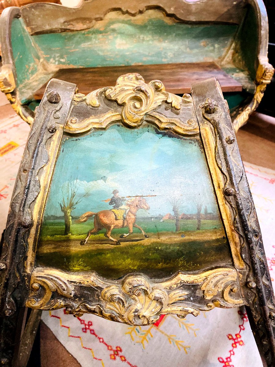 Important Sleigh In Carved Gilded And Polychrome Wood - 18th Century-photo-2