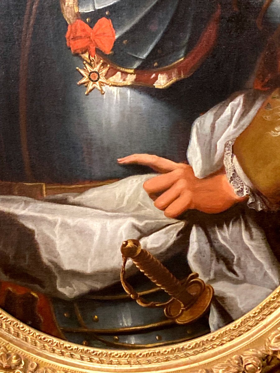 Important Portrait Of A Gentleman In Breastplate With Oval View - Louis XIV Period-photo-1