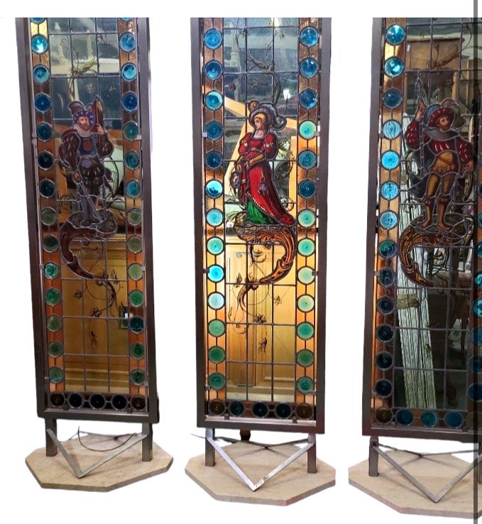 Meeting Of Three Important Stained Glass Windows In Neo Renaissance Style - 19th Century-photo-6