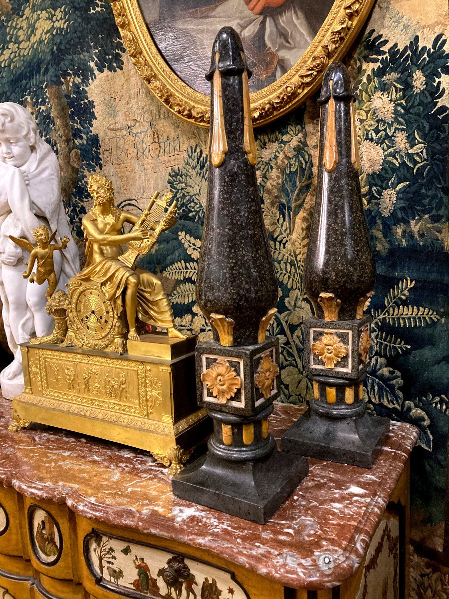 Remarkable Pair Of Porphyre Serpentino Antico Columns - Italy 17th Century.-photo-2