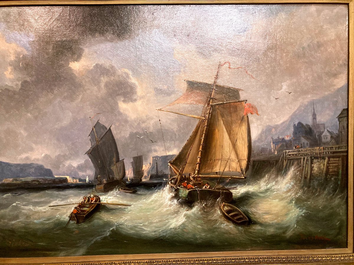 Jules Noêl - Retour au port sous la tempête- Huile Sur Toile 19eme-photo-2