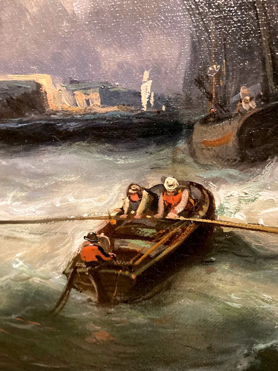 Jules Noêl - Retour au port sous la tempête- Huile Sur Toile 19eme-photo-4