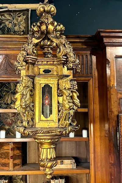 Large Lantern In Carved And Molded Gilded Wood - Italy 18th Century-photo-2