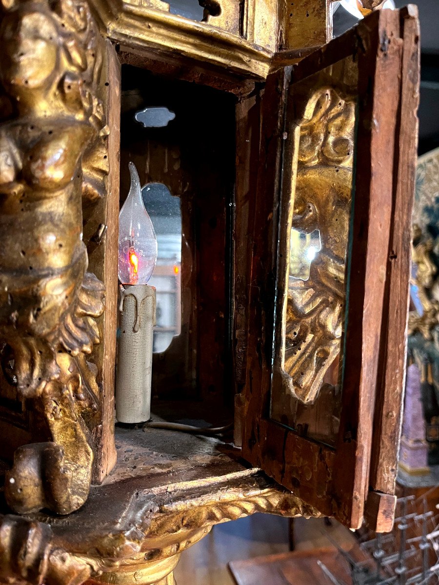 Large Lantern In Carved And Molded Gilded Wood - Italy 18th Century-photo-4