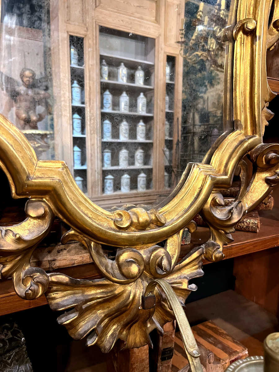 Important Pair Of Gilded Wood Mirrors With Reflectors - 18th Century-photo-3