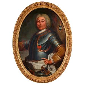 Important Portrait de Gentilhomme en Cuirasse à vue Ovale - Louis XIV