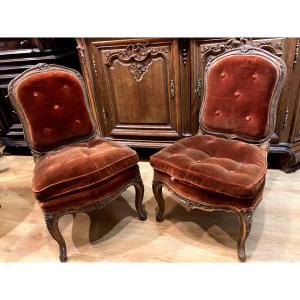 Pair Of Low Chairs In Lacquered Wood - Louis XV - Stamped L.n.malle