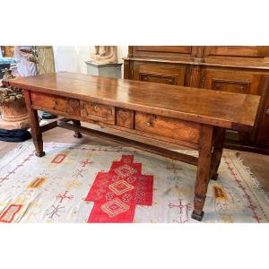 Important Refectory Table In Walnut And Ash Burl - 18th Century