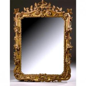 Miroir Rocaille En Bois Sculpte-  XVIIIeme