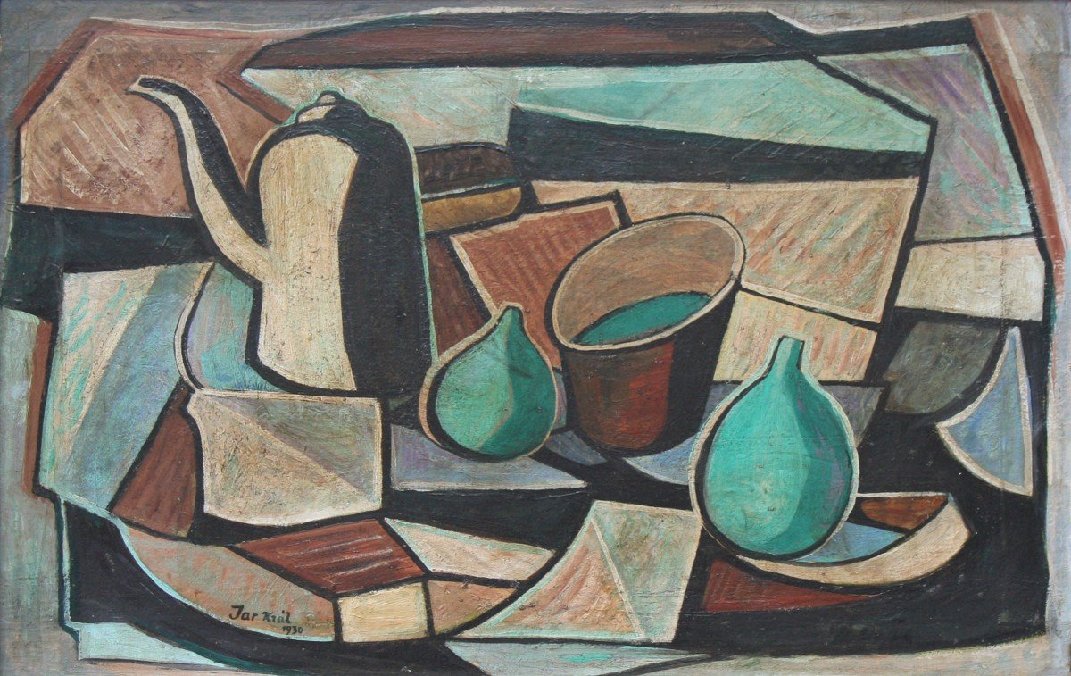 Peintre Tchèque Jaroslav Král ( 1883 – 1942)  "Natures Mortes Cubistes"-photo-2