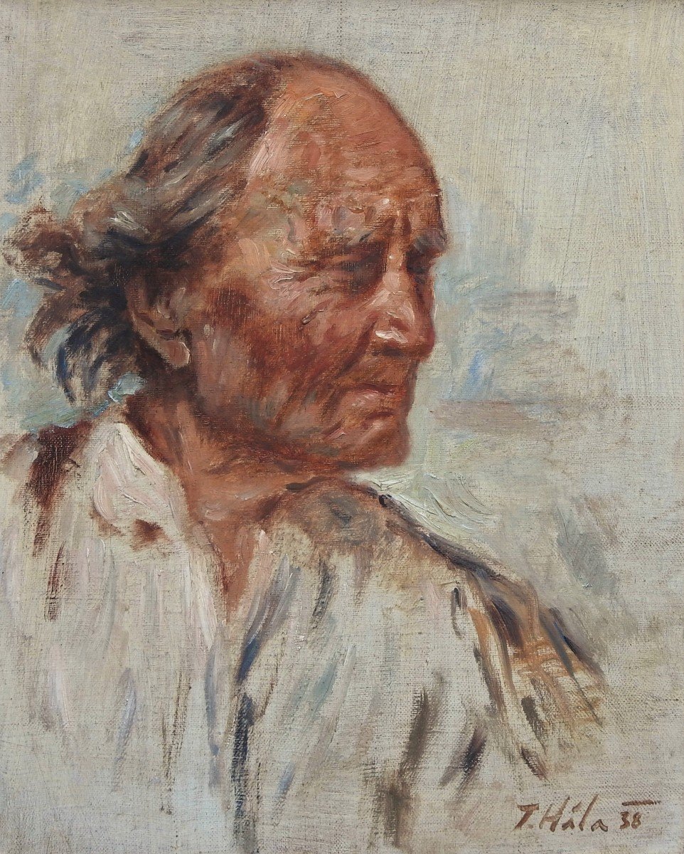 Czech Painter Jan Hála, Baptized Jan Antonín 1890 -1959 "portrait Of A Man"-photo-2