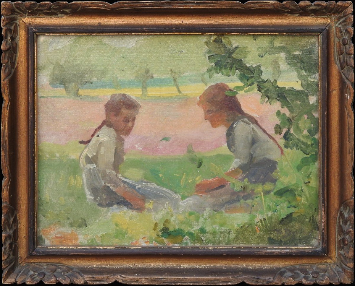 František Dvořák (Brunner) 1862 -  1927 Prague "enfants Dans Le Jardin" Etude