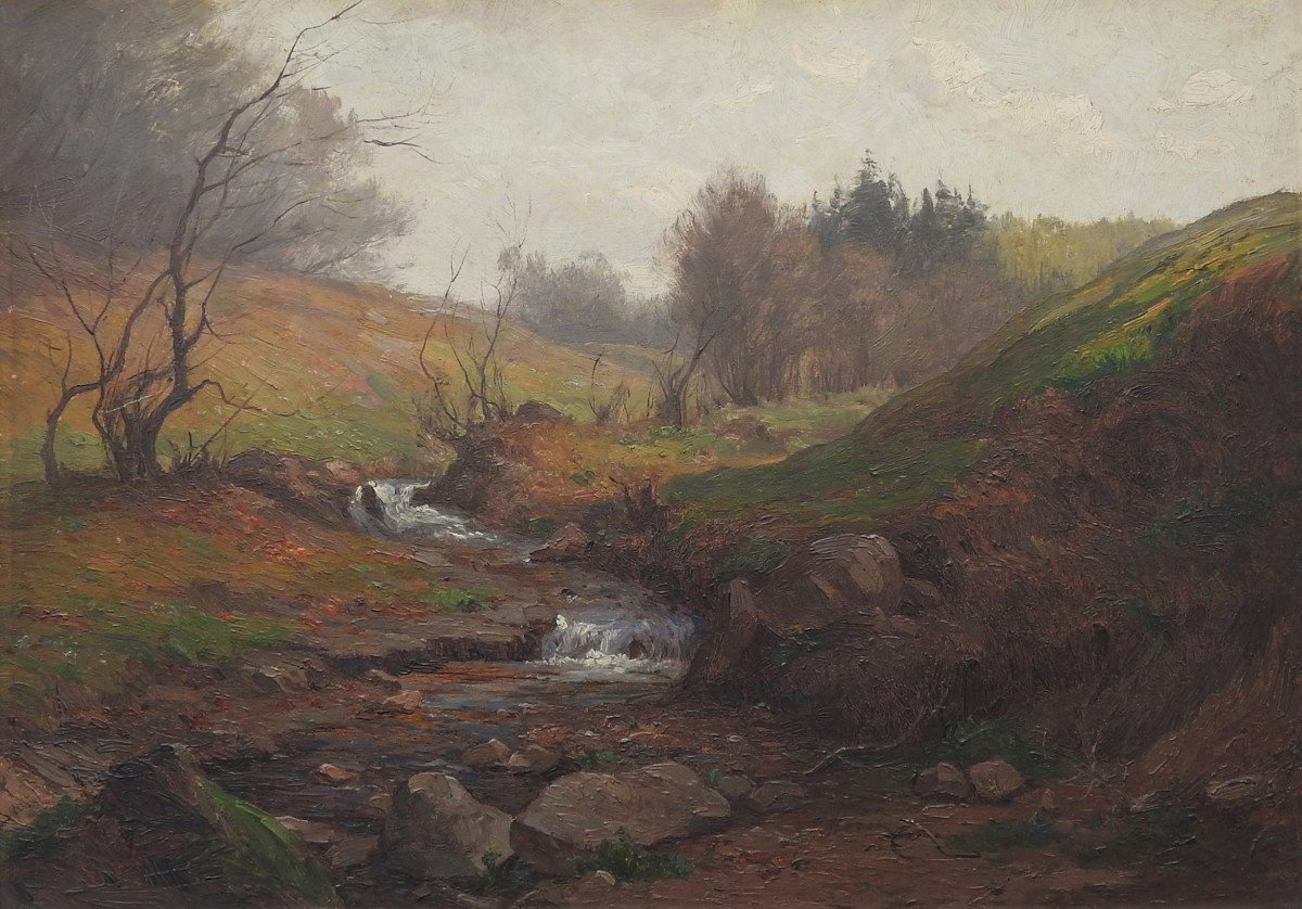 Peintre Tchèque Julius Mařák 1832 Litomyšl– 1899 Prague " Paysage Avec Un Ruisseau "-photo-2