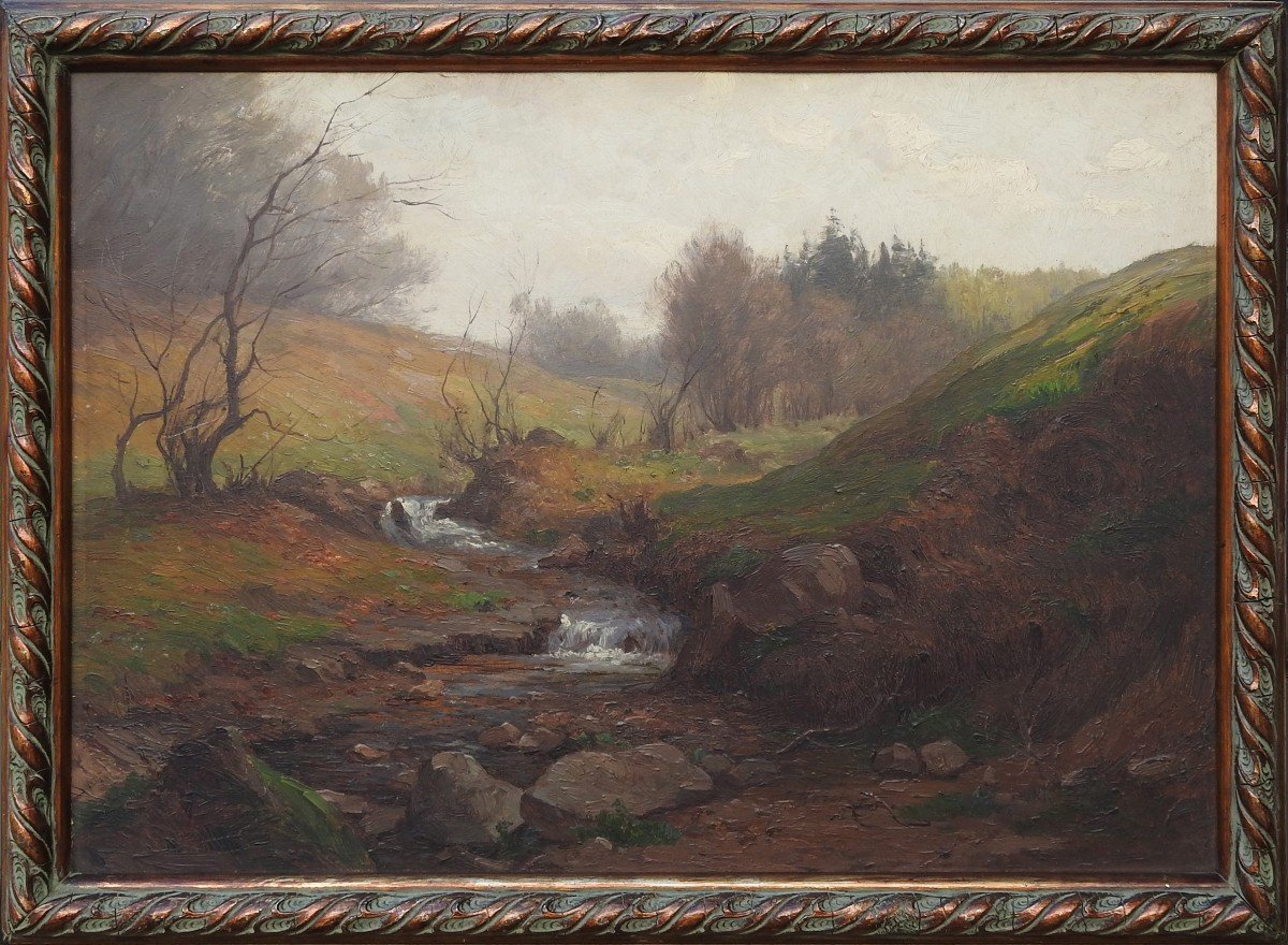 Peintre Tchèque Julius Mařák 1832 Litomyšl– 1899 Prague " Paysage Avec Un Ruisseau "