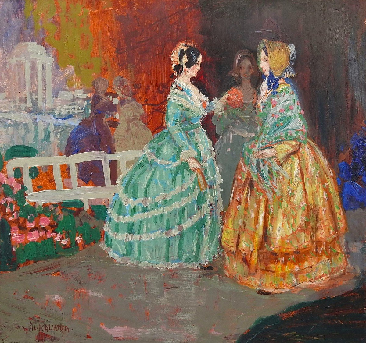 Czech Painter Alois Kalvoda 1875 šlapanice – 1934 Běhařov “ladies In The Park”-photo-2