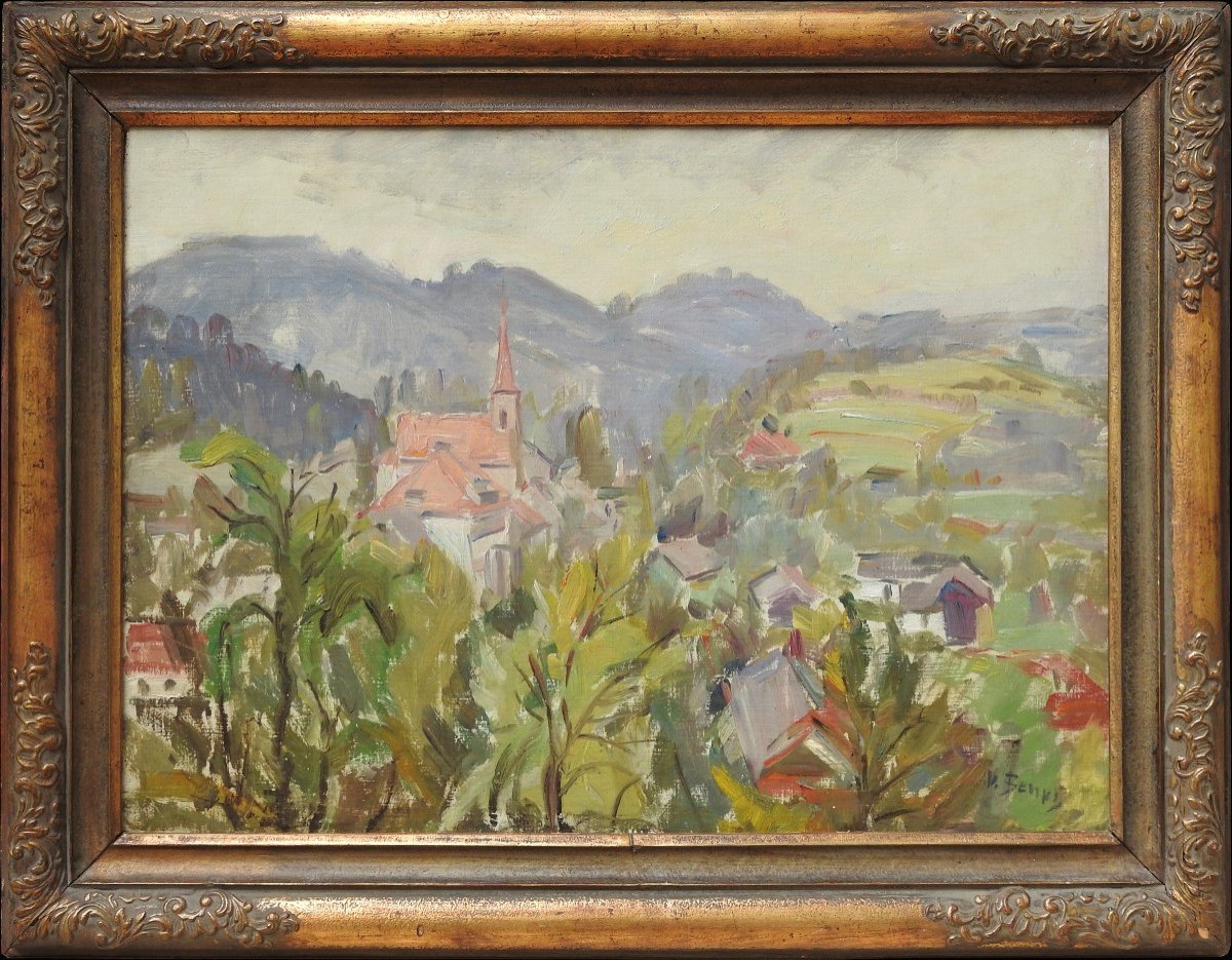 Czech Painter Vincenc Beneš 1883 Lišice– 1979 Prague "view Of The Village"