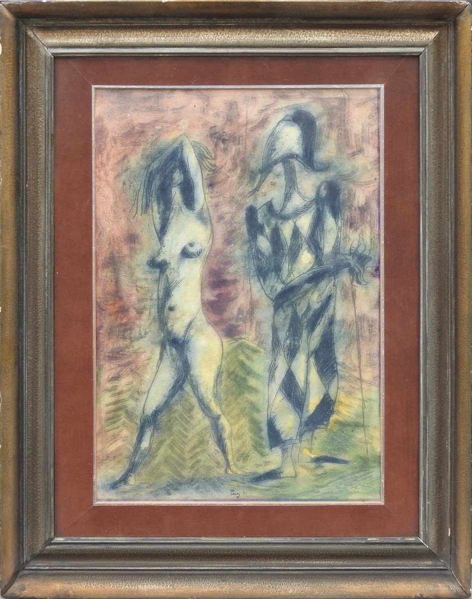 Czech Painter František Tichý 1896 Prague– 1961 Prague "pierrot And The Dancer"