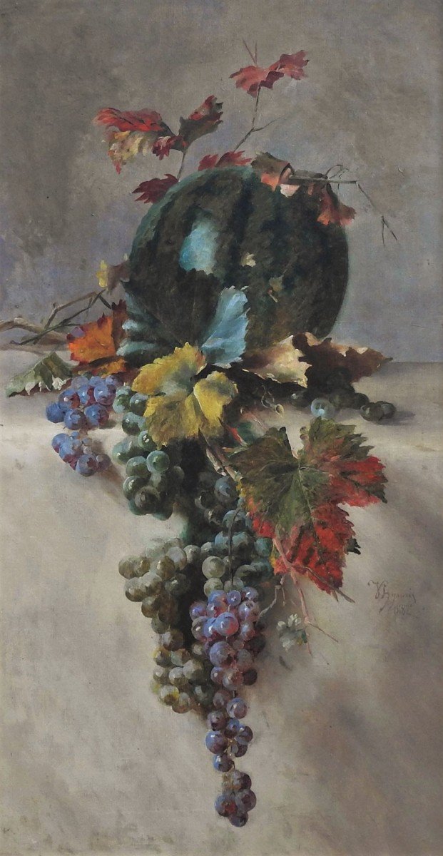 Peintre Tchèque  Vojtěch Hynais  1854 Vienne– 1925 Prague " Nature Morte Aux Raisins"-photo-2