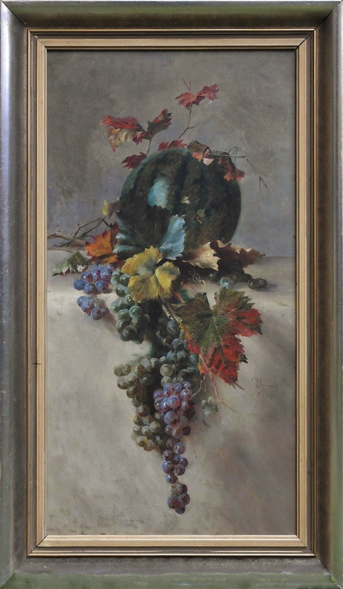 Peintre Tchèque  Vojtěch Hynais  1854 Vienne– 1925 Prague " Nature Morte Aux Raisins"