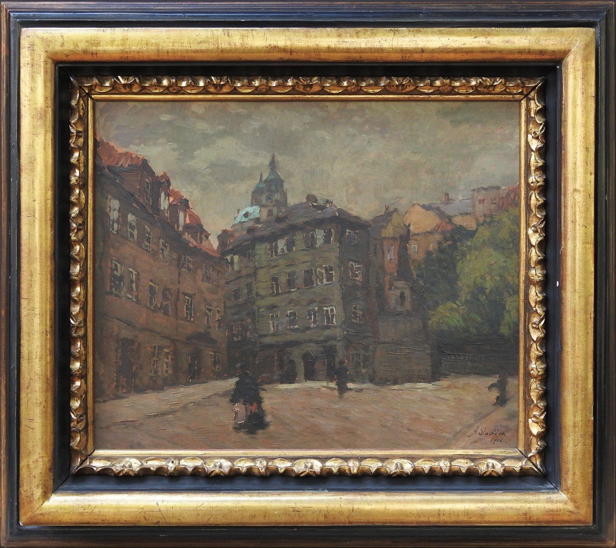 Peintre Tchèque  Antonín Slavíček 1870 Prague – 1910  " Prague Maltézské Carré "