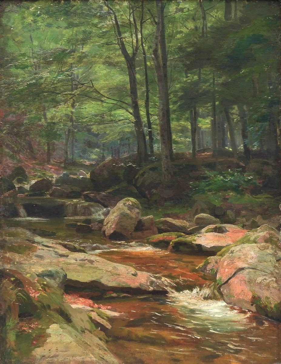  Czech Painter Julius Mařák 1832 Litomyšl– 1899 Prague "forest Landscape With A Stream"-photo-2