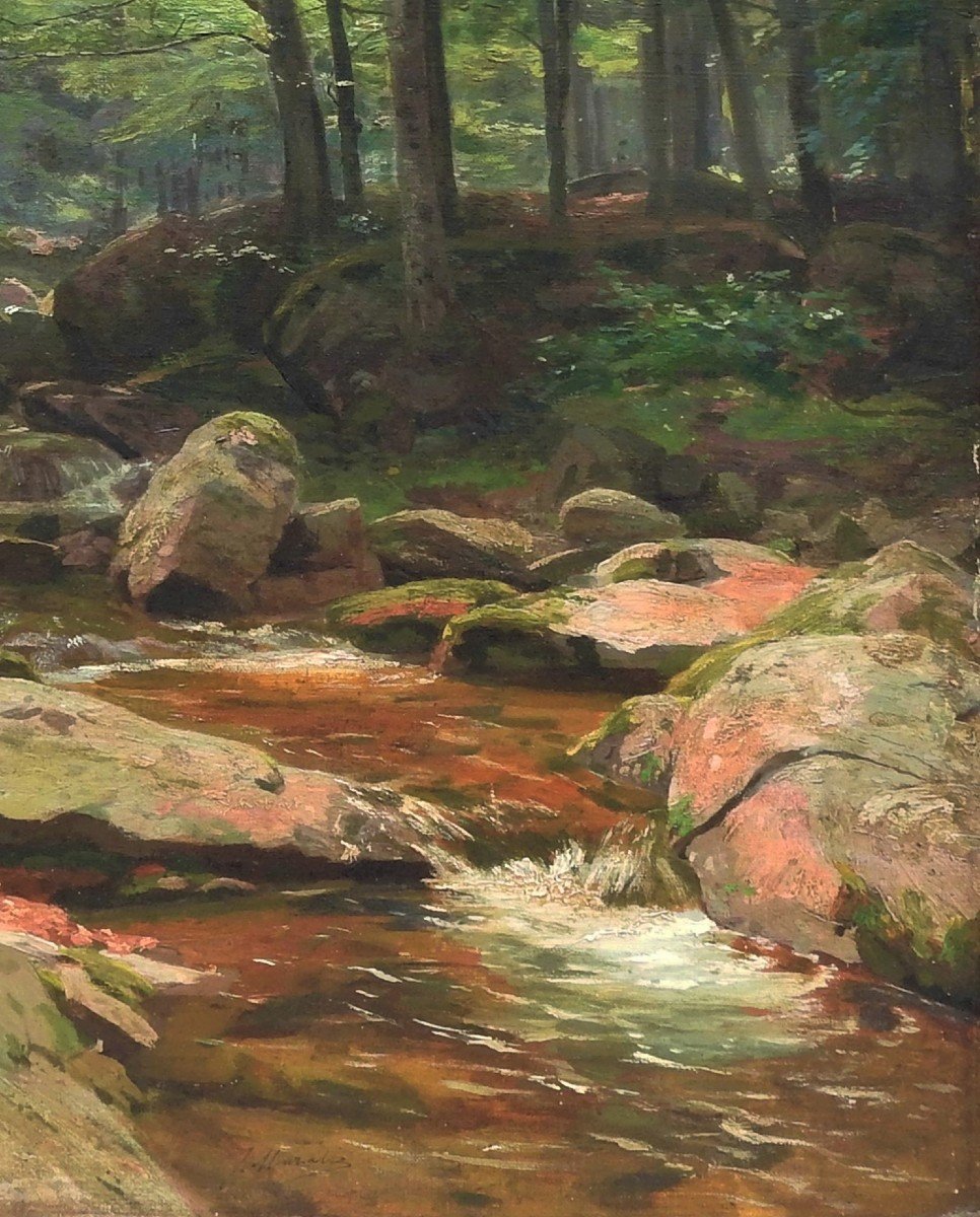  Czech Painter Julius Mařák 1832 Litomyšl– 1899 Prague "forest Landscape With A Stream"-photo-1