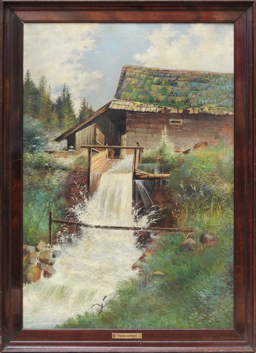 Czech Painter Bedřich Havránek 1821 Prague – 1899 Prague "watermill In The Mountains"