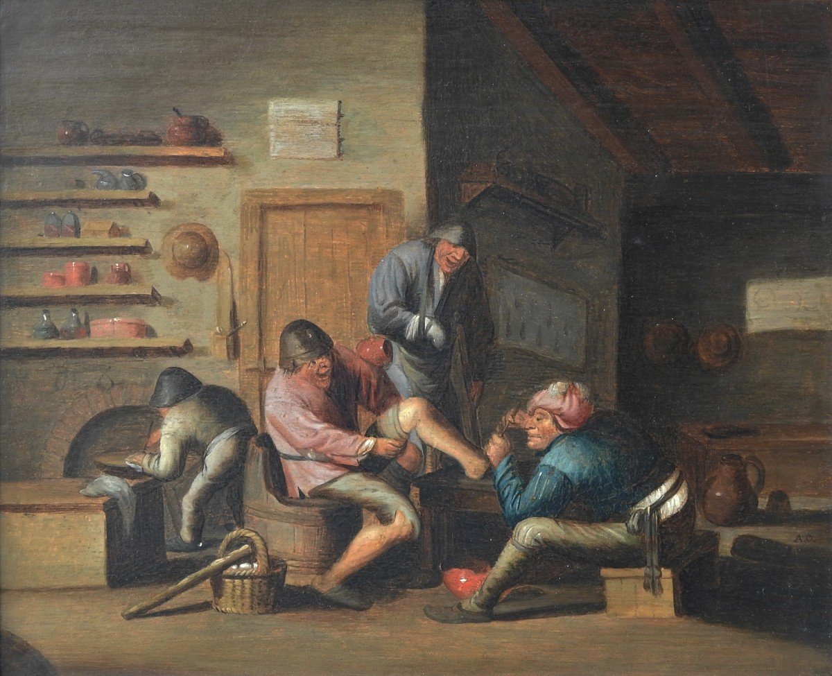 Peintre Hollandais Adriaen Van Ostade 1610 Haarlem – 1685 Haarlem "Visite Au Chirurgien"-photo-2