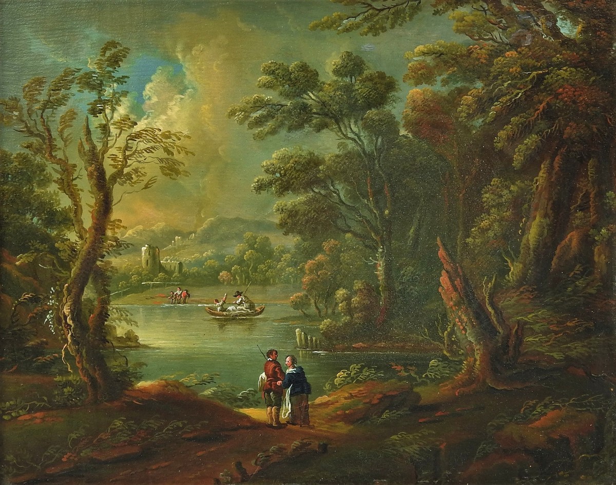 Peintre Allemand Peter Von Bemmel (1686 Nuremberg – 1754 Ratisbonne)" Deux Paysages Fluviaux "-photo-2