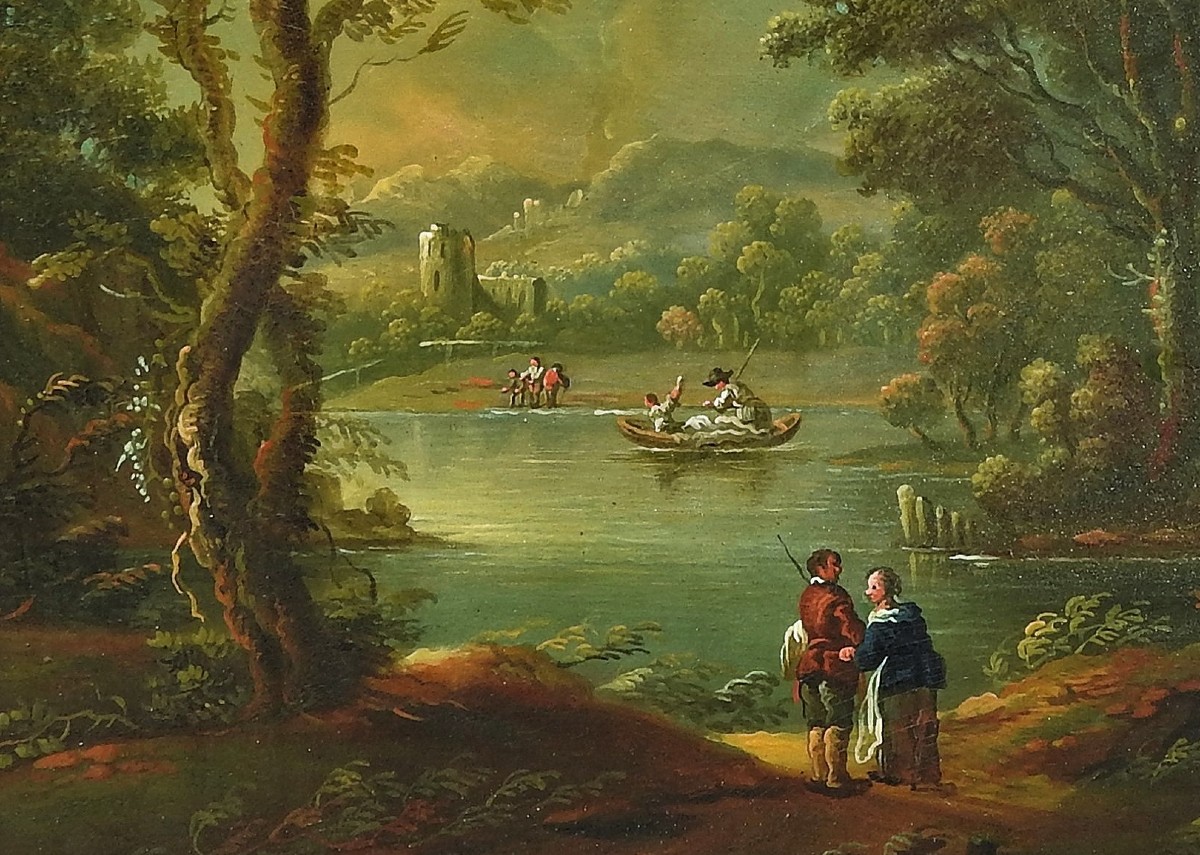 Peintre Allemand Peter Von Bemmel (1686 Nuremberg – 1754 Ratisbonne)" Deux Paysages Fluviaux "-photo-3