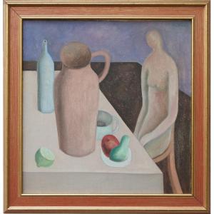 Peintre Slovaque Milan Paštéka 1931 Trenčín– 1998 Voznica "nature Morte Avec Une Femme"