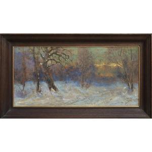 Peintre Slovaque  Ladislav Mednyánszky  1852 Bekov – 1919  " Vienne Soirée d'Hiver "