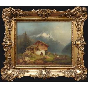 Peintre Tchèque  Josef Navrátil   1798 Slaný– 1865 Prague  " Paysage Alpin "