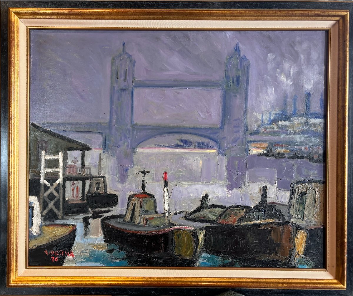 Alfred Persia (1933-2021) - Le Port De Londres Avec Tower Bridge